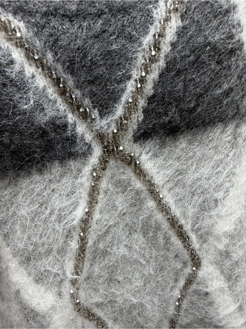 NWT-Frank Lyman Design Gray & White Mohair-Blend Diamond Sweater W/Beaded Detail - Picture 6 of 12